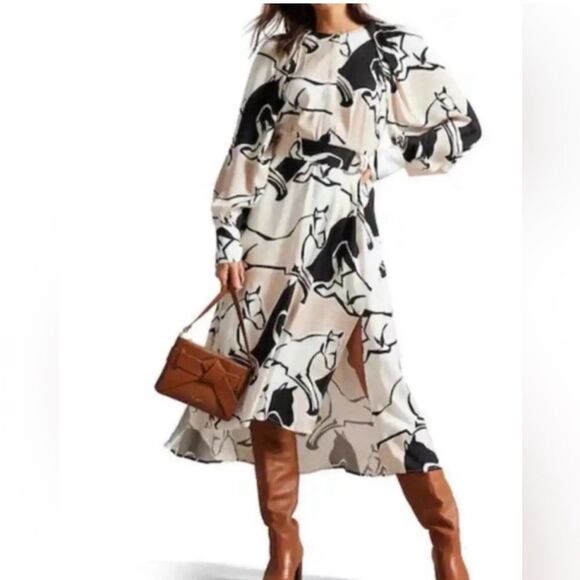 TED BAKER SYDNEI  PRINTED LONG SLEEVE DRESS SZ 6 OR TED 2 - Picture 2 of 4